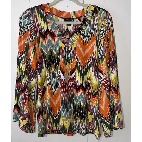 Women's Antthony Originals Multi-Colored Blouse with Wide Bell Sleeves Size XS - Picture 1 of 10
